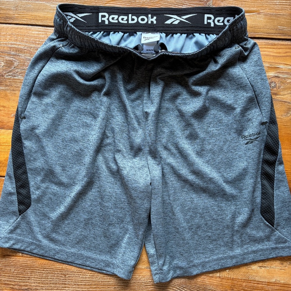 Reebok Men's Charcoal and Black Athletic Shorts